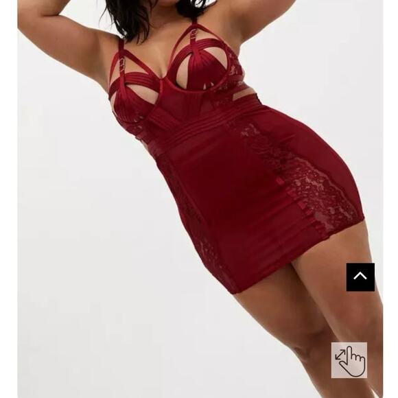 Torrid Curve Dark Red Mesh & Lace Cutout Cage Underwire Chemise 2X Women’s - Picture 1 of 5
